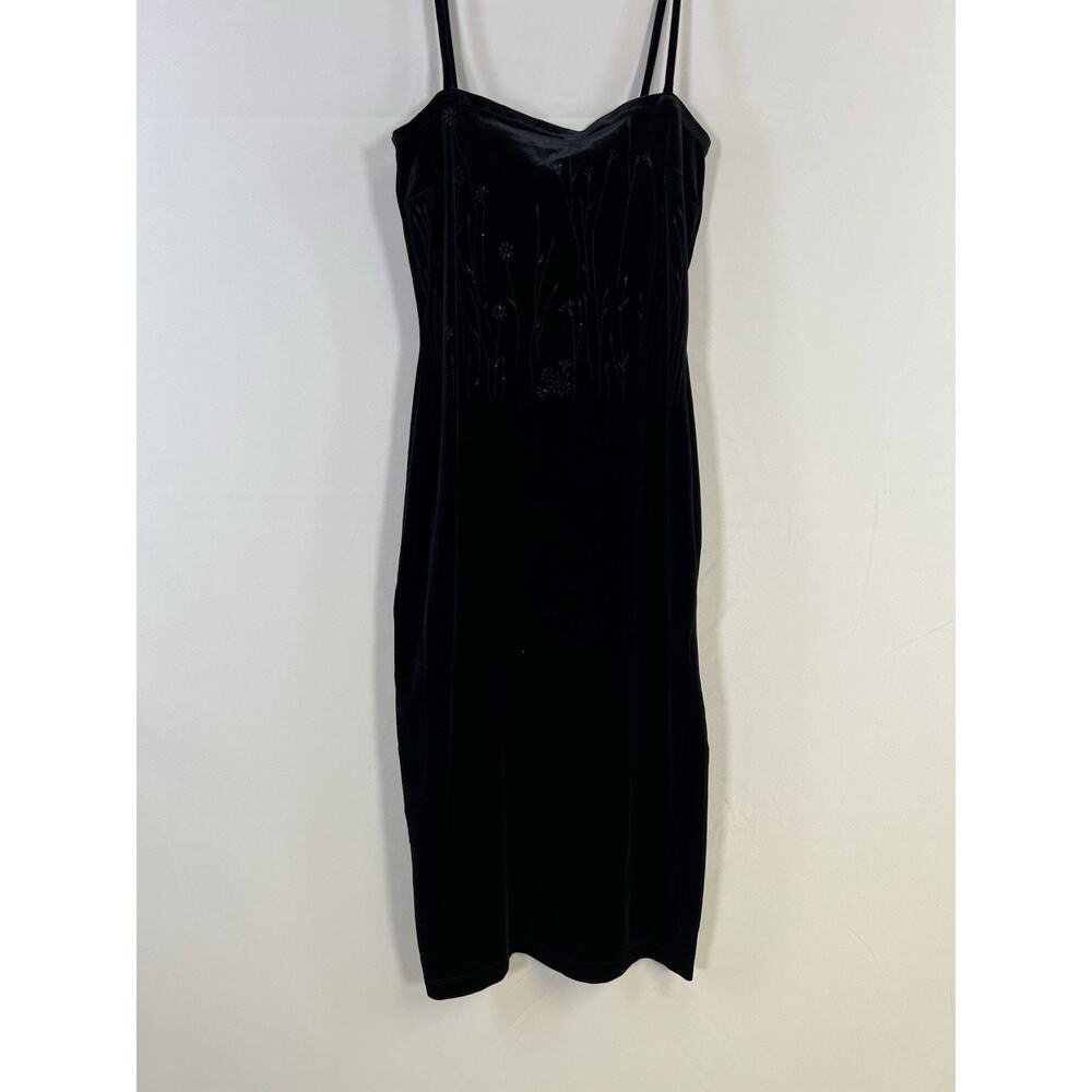 VTG Y2K Rampage Black Velour Velvet Floral Slip Dress Women’s M Fairy Grange - Picture 3 of 13